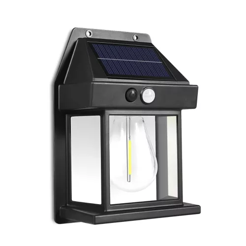 Szolár mozgásérzékelős fali lámpa - 1 filament LED - fekete - 12 x 6 x 17 cm