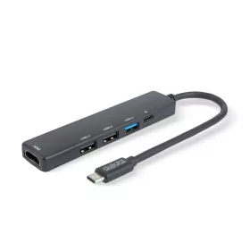   Multifunkciós USB Hub - HDMI + Type-C 3.0 - 3xUSB-A, 1xType-C - 5 Gbps, 100 W - fekete