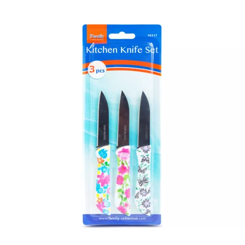 Konyhai kés készlet - 16 cm - virág mintás - 3 db / csomag