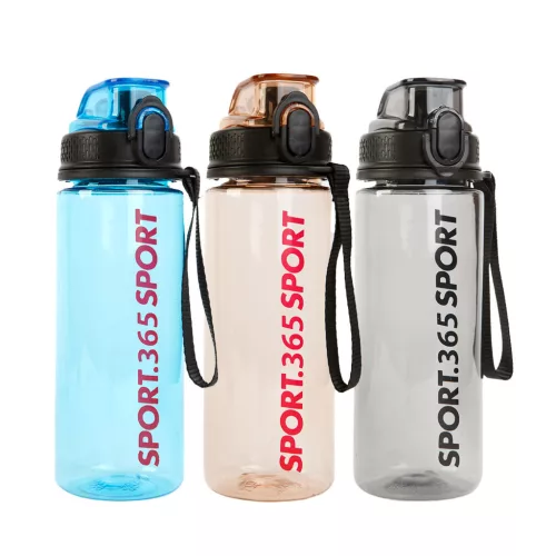 Sport kulacs - műanyag, átlátszó - 600 ml - 3 színben