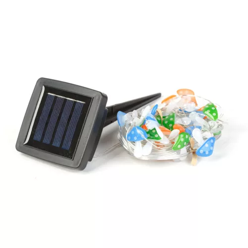 Szolár LED fényfüzér - gomba - 2,4 m - 25 LED - melegfehér