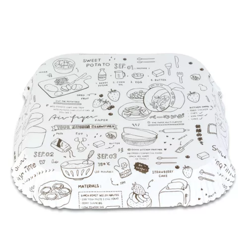 Air fryer sütőpapír - olaj nélküli sütőhöz - mintás, négyzet - 23 cm - 50 db / csomag