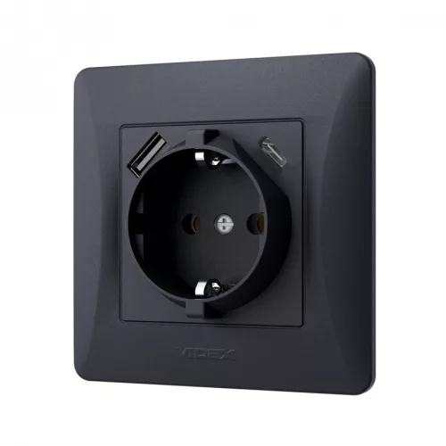 Videx Binera fekete színű süllyesztett földelt csatlakozó aljzat + 1-1 db USB csatlakozóval USB-C csatlakozóval (20/120)