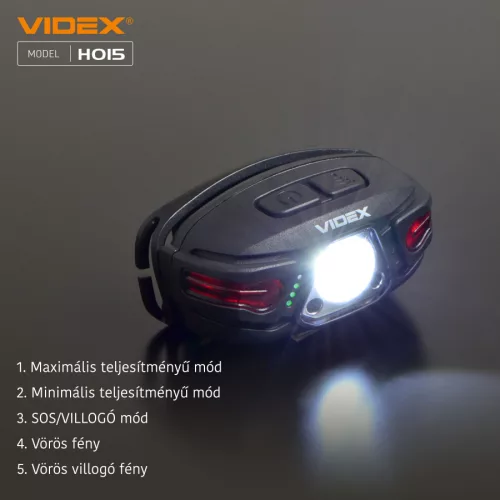 Videx LED Fejlámpa natúrfehér újratölthető akkumulátorral H015