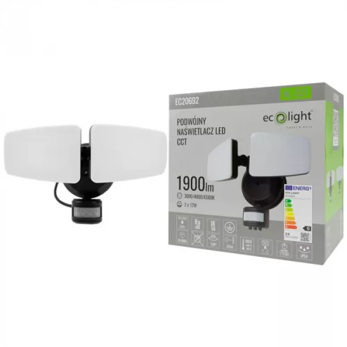 EcoLight 2x12 W-os 3000-6500K LED reflektor beépített mozgásérzékelővel