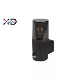   MasterLED Kerti oldalfalra helyezhető kerek fekete színű lámpa E27-es foglalattal beépített mozgásérzékelővel