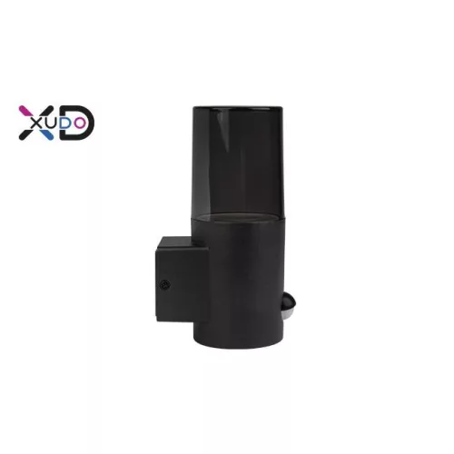 MasterLED Kerti oldalfalra helyezhető kerek fekete színű lámpa E27-es foglalattal beépített mozgásérzékelővel