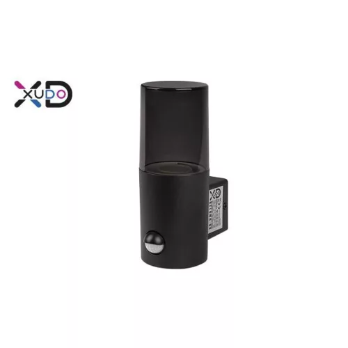 MasterLED Kerti oldalfalra helyezhető kerek fekete színű lámpa E27-es foglalattal beépített mozgásérzékelővel