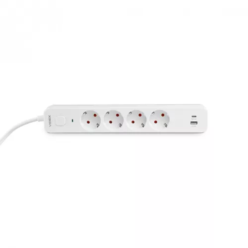Videx Oncord fehér színű 4-es professzionális hosszabbító kapcsolóval 3m-es kábellel 1 x USB + 1 x USB-C