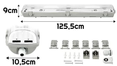 Berge 120 cm-es üres armatúra 2x18 W-os víztiszta fedéllel