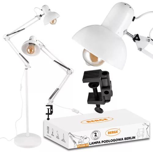 Berge Berlin 2in1 fehér színű asztali/állólámpa állítható magassággal 110-185 cm E27-es foglalattal