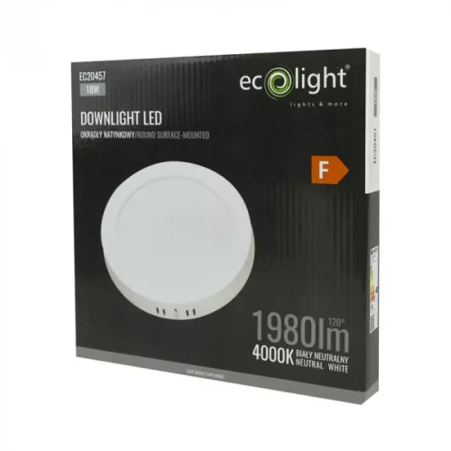EcoLight 18W-os falon kívüli ledes mennyezetlámpa  natúr fehér kör alakú