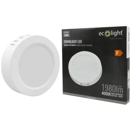 EcoLight 18W-os falon kívüli ledes mennyezetlámpa  natúr fehér kör alakú