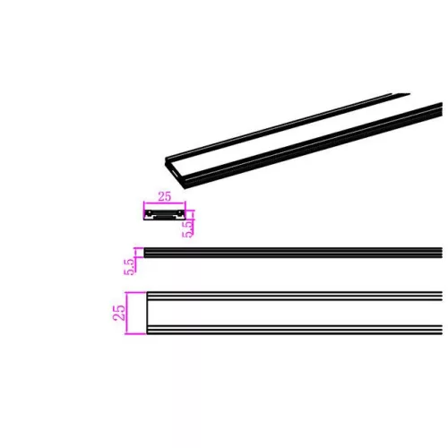 MasterLED LUXO mágneses sín 2 méter hosszú fekete 48V