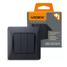   Videx Binera fekete színű süllyesztett hármas csillárkapcsoló (20/120)