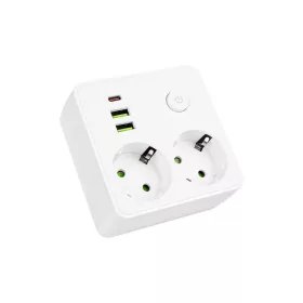   MasterLED Modi fehér színű 2-es hosszabító kapcsolóval  2 x USB-A  1x USB-C