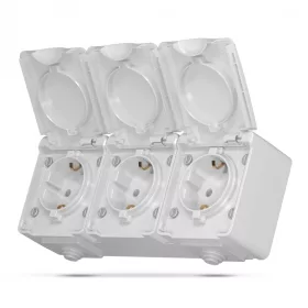   Videx Binera szürke színű falon kívüli vízmentes hármas földelt csatlakozó aljzat csapófedéllel (1/4)