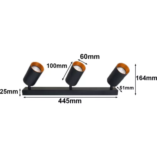 MasterLED Eris fekete-arany mennyezeti 3-as lámpa keret GU10-es foglalattal