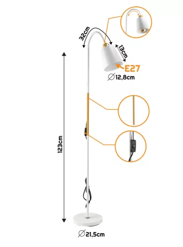 Berge Vienna fa/fehér színű állólámpa állítható magassággal 120-150 cm E27-es foglalattal