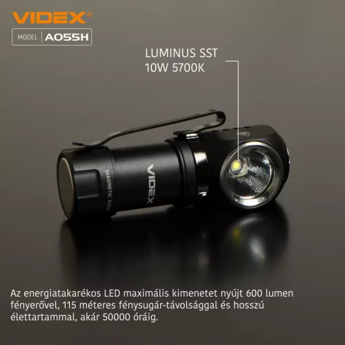 Videx LED Fejlámpa hidegfehér újratölthető akkumulátorral A055H