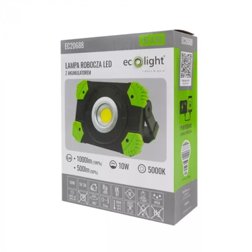 EcoLight LR-A10 10 W-os 5000K újratölthető akkumlátoros LED reflektor