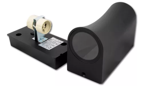 MasterLED Dora oldalfalra helyezhető fekete matt kültéri lámpatest ívelt oldalú két irányba világító cserélhető fényforrással