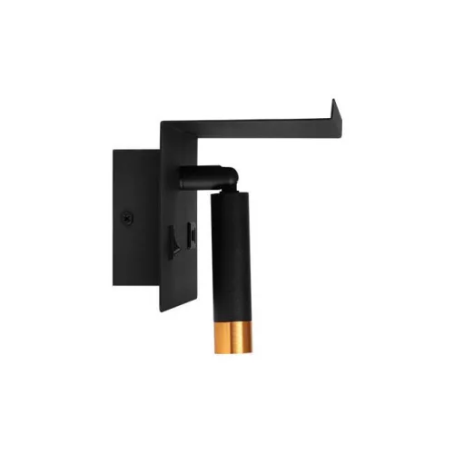 MasterLED Piero G9-es foglalatú + LED-es fekete-arany fali polc lámpa USB csatlakozóval