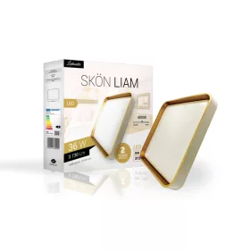   Skön Liam 36 W-os ø500 mm négyzet alakú natúr fehér fehér-arany színű mennyezeti lámpa IP20-as védettségű