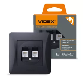   Videx Binera CAT6+CAT6 fekete színű süllyesztett fali informatikai csatlakozó aljzat (20/120)