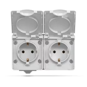   Videx Binera szürke színű falon kívüli vízmentes dupla földelt csatlakozó aljzat csapófedéllel (5/50)