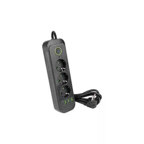 MasterLED Modi fekete színű 3-as hosszabító 2m-es kábellel 3 x USB 1 x USB-C
