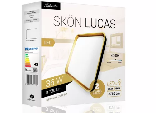 Skön Lucas 36 W-os ø500 mm négyzet alakú natúr fehér fekete-arany színű mennyezeti lámpa IP20-as védettségű