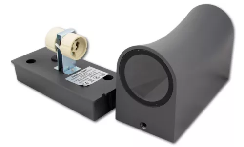 MasterLED Dora oldalfalra helyezhető szürke matt kültéri lámpatest ívelt oldalú két irányba világító cserélhető fényforrással