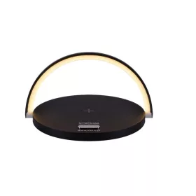   Strühm Saturn asztali lámpa fekete színben vezeték nélküli telefontöltővel