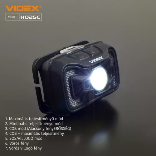 Videx LED Fejlámpa natúrfehér újratölthető akkumulátorral H025C