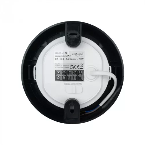 Ecolight 6W-os, kerek alakú, CCT, fekete, süllyesztett és felületre szerelhető lámpa