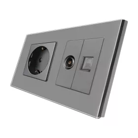   LUXION Schuko Dugalj Konnektor Üvegkerettel + TV + Internet Csatlakozó Aljzat