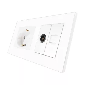   LUXION Schuko Dugalj Konnektor Üvegkerettel + TV + Internet Csatlakozó Aljzat