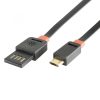 Home USBF 3 töltőkábel, 2 oldalú, fordítható, USB-A dugó, microUSB-B dugó, 3m, 2,1A, adatkábel