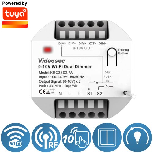 2 csatornás RF + WiFi 0-10V dimmer, (TUYA kompatibilis)